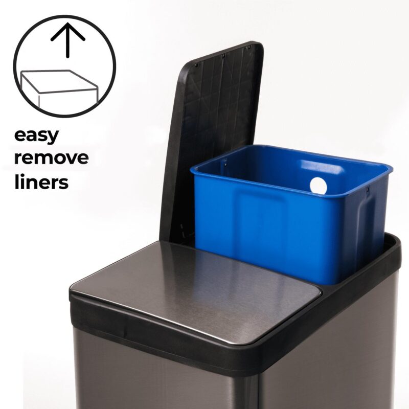 Home Zone Living 15.8 gal Dual Kitchen Garbage Can, Stainless Steel, Black - Image 4
