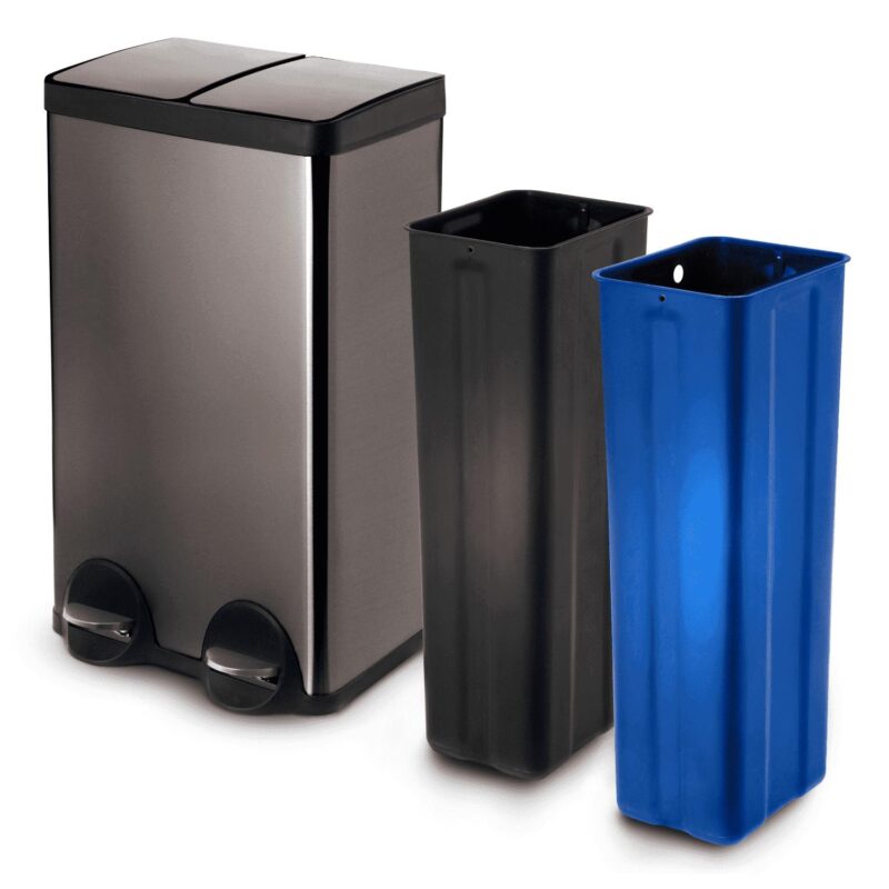 Home Zone Living 15.8 gal Dual Kitchen Garbage Can, Stainless Steel, Black