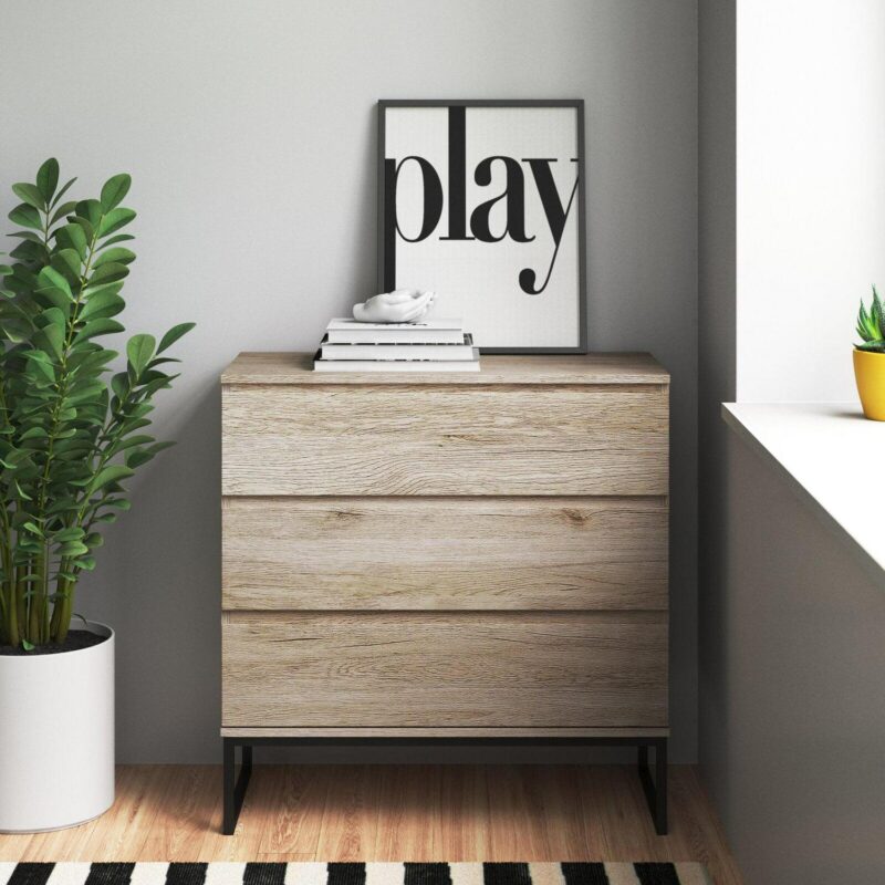 Homfa 3 Drawer Dresser for Bedroom, Wood Nightstand Storage Chest with Metal Base for Living Room, Oak Finish - Image 8