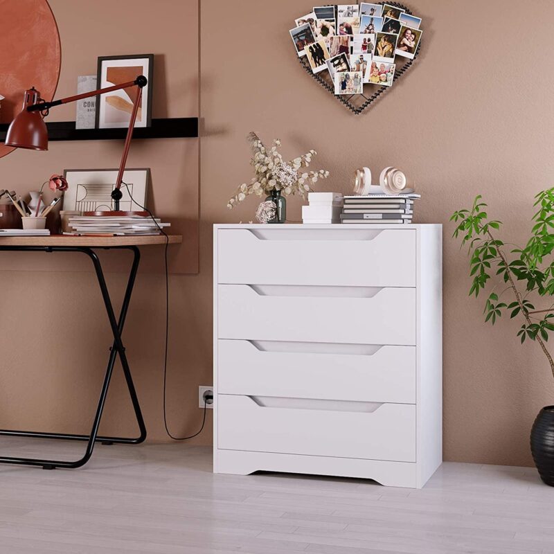 Homfa 4 Drawers Dresser, Modern Chest of Drawers Wooden Storage Cabinet for Bedroom Living Room, White - Image 3