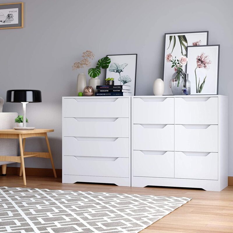 Homfa 4 Drawers Dresser, Modern Chest of Drawers Wooden Storage Cabinet for Bedroom Living Room, White - Image 4