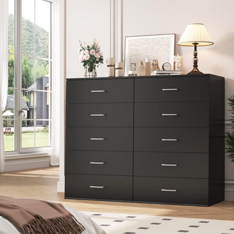 Homfa 5 Drawer Dresser, Vertical Dresser for Bedroom, Black - Image 3