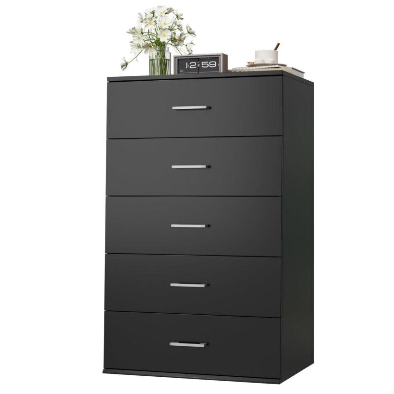 Homfa 5 Drawer Dresser, Vertical Dresser for Bedroom, Black - Image 7