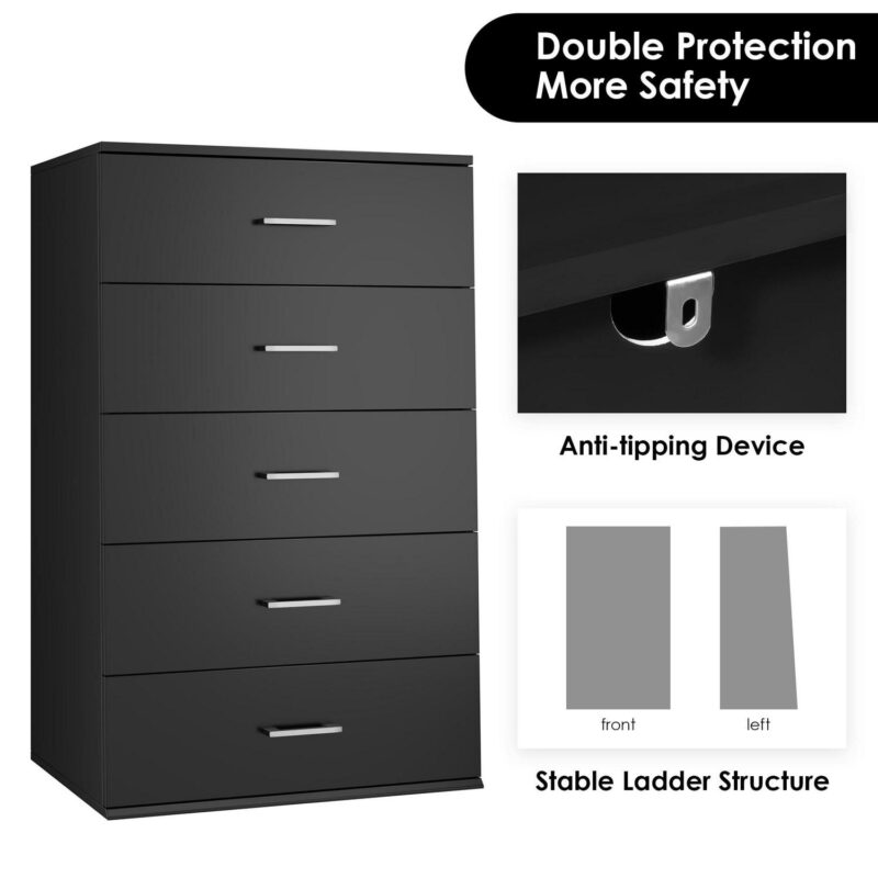 Homfa 5 Drawer Dresser, Vertical Dresser for Bedroom, Black - Image 4