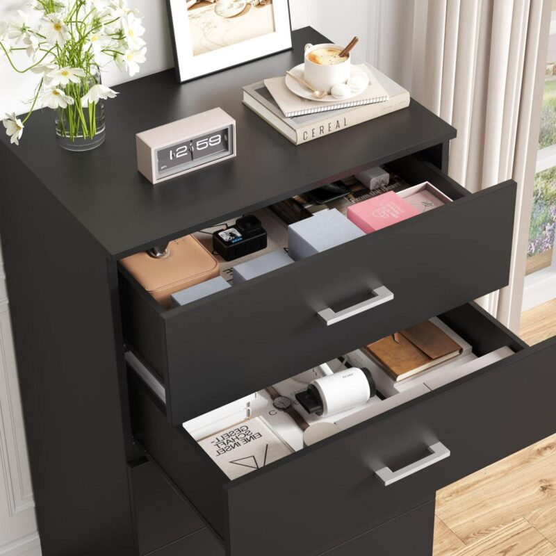 Homfa 5 Drawer Dresser, Vertical Dresser for Bedroom, Black - Image 5