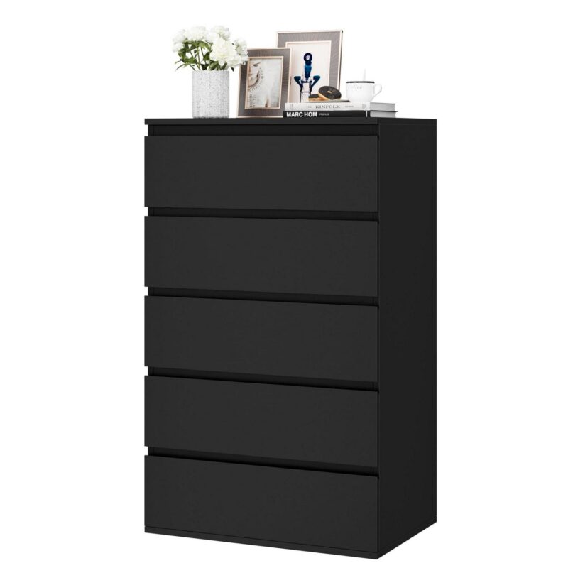 Homfa 5 Drawer Tall Dresser, Modern Storage Cabinet Wood Bedroom Nightstand for Living Room, Black - Image 3