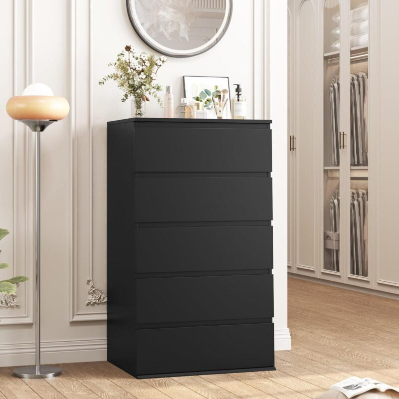 Homfa 5 Drawer Tall Dresser, Modern Storage Cabinet Wood Bedroom Nightstand for Living Room, Black - Image 9