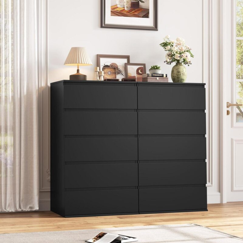 Homfa 5 Drawer Tall Dresser, Modern Storage Cabinet Wood Bedroom Nightstand for Living Room, Black - Image 5