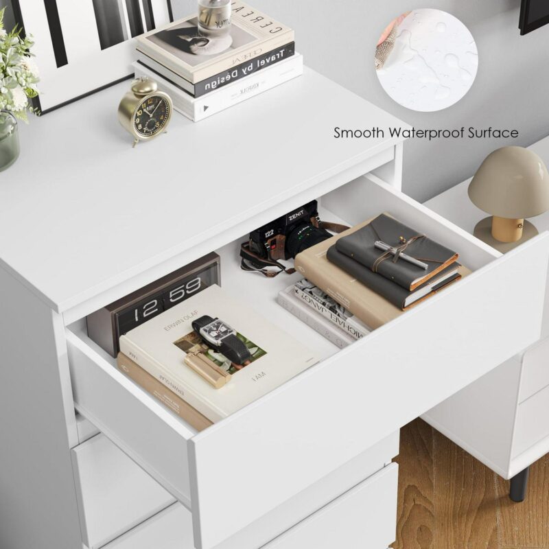 Homfa 5 Drawer White Dresser, Modern Storage Cabinet for Bedroom, White Chest of Drawers Wood Organizer for Living Room - Image 8