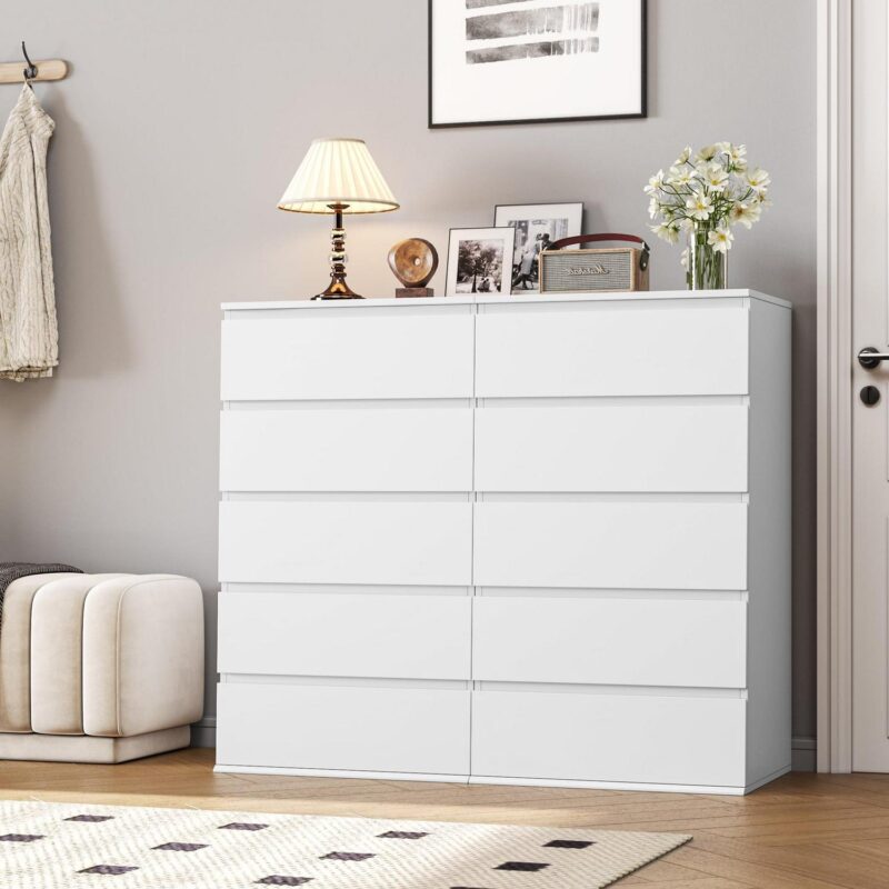 Homfa 5 Drawer White Dresser, Modern Storage Cabinet for Bedroom, White Chest of Drawers Wood Organizer for Living Room - Image 9