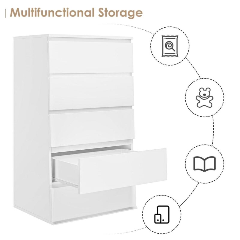Homfa 5 Drawer White Dresser, Modern Storage Cabinet for Bedroom, White Chest of Drawers Wood Organizer for Living Room - Image 10