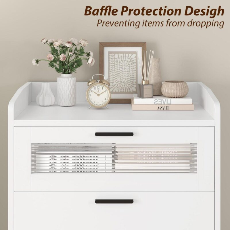 Homfa 5 Drawer White Vertical Dresser for Bedroom, Contemporary Glass Panel Wood Storage Cabinet with Gold Metal for Living Room Entryway - Image 3