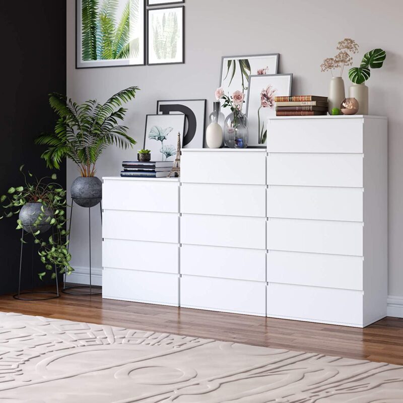 Homfa 5 Drawer White Dresser, Modern Storage Cabinet for Bedroom, White Chest of Drawers Wood Organizer for Living Room - Image 3