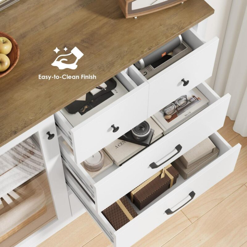Homfa 5 Drawer White Bedroom Dresser with Glass Door, Modern Storage Cabinet Wood Gentleman's Chest for Living Room - Image 3