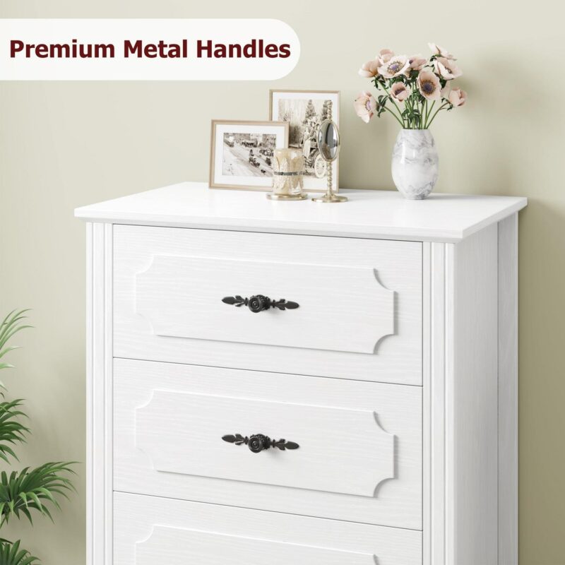 Homfa 5 Drawer White Vertical Dresser for Bedroom, 43''H Contemporary Wood Storage Cabinet for Living Room Small Spaces - Image 6