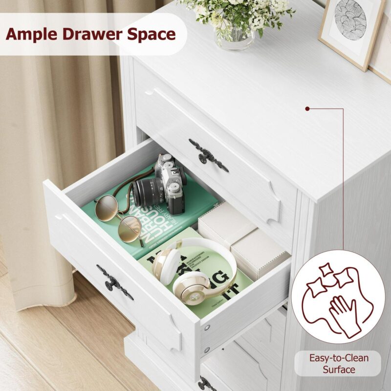 Homfa 5 Drawer White Vertical Dresser for Bedroom, 43''H Contemporary Wood Storage Cabinet for Living Room Small Spaces - Image 7