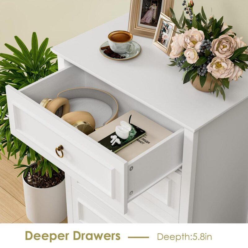 Homfa 5 Drawers Tall Dresser, Chest of Drawers Storage Bedroom Dresser Cabinet for Closet Living Room, White - Image 9