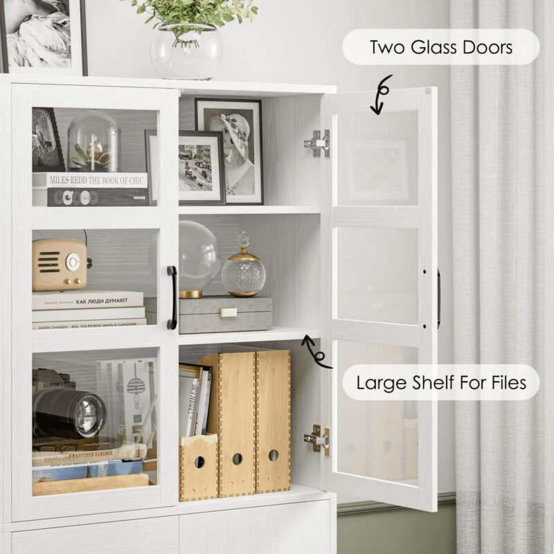 Homfa 5 Shelf Bookcase with Drawers and Doors, 67.5  Tall Bookcases, Wooden Storage Bookshelf for Living Room Home Office, White Finish - Image 3