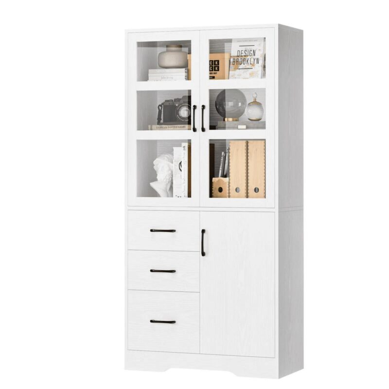 Homfa 5 Shelf Bookcase with Drawers and Doors, 67.5  Tall Bookcases, Wooden Storage Bookshelf for Living Room Home Office, White Finish - Image 8