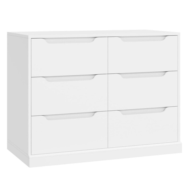 Homfa 6 Drawer 42.5'' W Double Dresser, Modern Handless Wood Storage Cabinet for Bedroom Living Room, White - Image 5