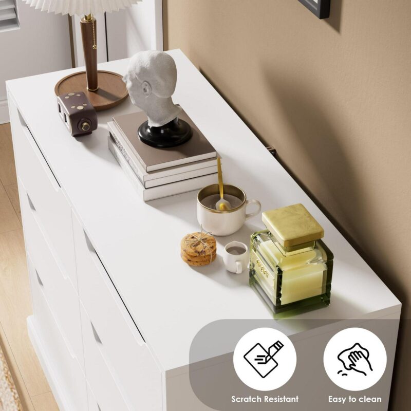 Homfa 6 Drawer 42.5'' W Double Dresser, Modern Handless Wood Storage Cabinet for Bedroom Living Room, White - Image 4