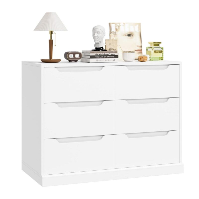 Homfa 6 Drawer 42.5'' W Double Dresser, Modern Handless Wood Storage Cabinet for Bedroom Living Room, White - Image 7