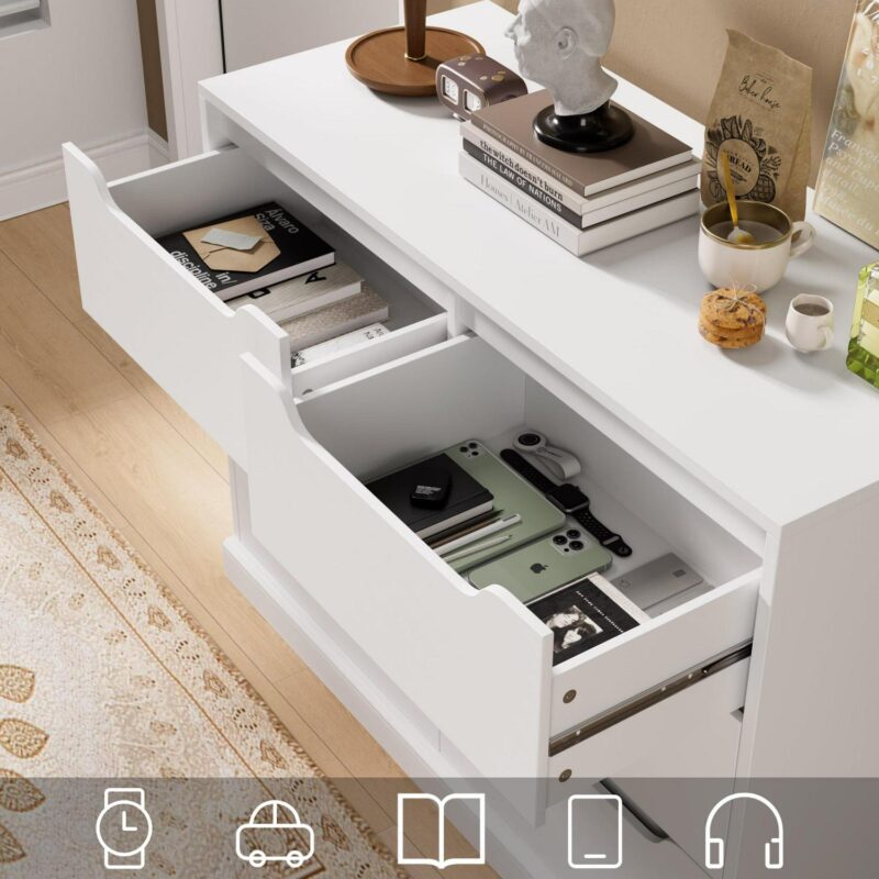 Homfa 6 Drawer 42.5'' W Double Dresser, Modern Handless Wood Storage Cabinet for Bedroom Living Room, White - Image 6