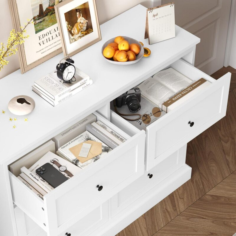 Homfa 6 Drawer Double Dresser White, Wood Storage Cabinet for Living Room, Chest of Drawers for Bedroom - Image 8