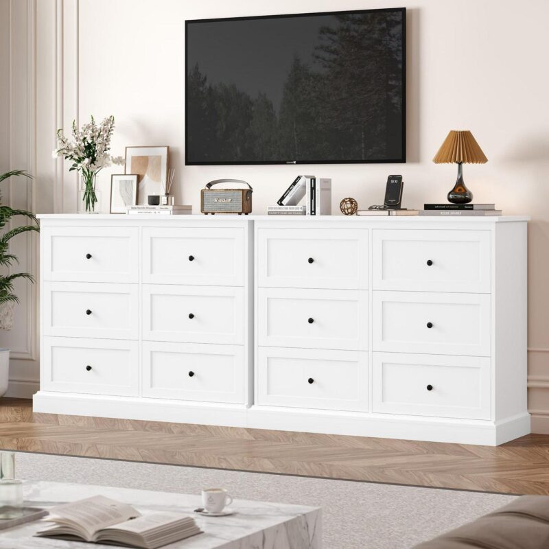 Homfa 6 Drawer Double Dresser White, Wood Storage Cabinet for Living Room, Chest of Drawers for Bedroom - Image 5