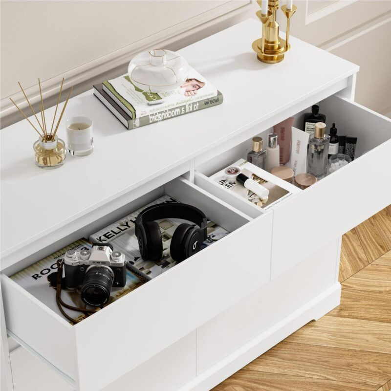 Homfa 6 Drawer Double Dresser, 47.2'' Wood Storage Side Cabinet Chest of Drawer for Bedroom Living Room, White - Image 8