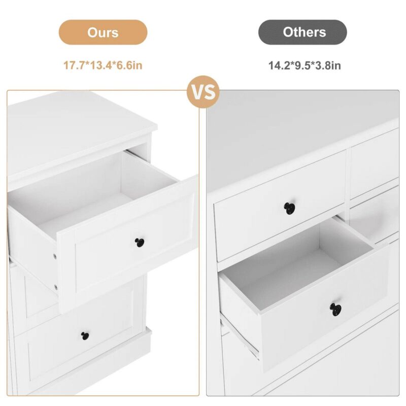 Homfa 6 Drawer Double Dresser White, Wood Storage Cabinet for Living Room, Chest of Drawers for Bedroom - Image 2