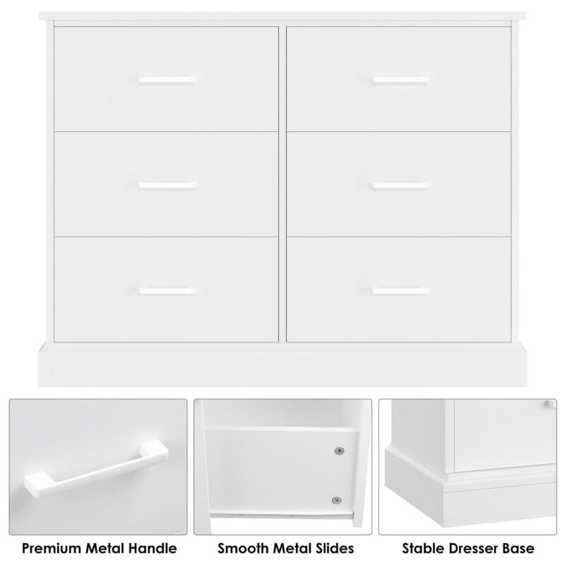Homfa 6 Drawer Horizontal Dresser for Bedroom, Living Room Wood Storage Cabinet with Sturdy Base - Image 6