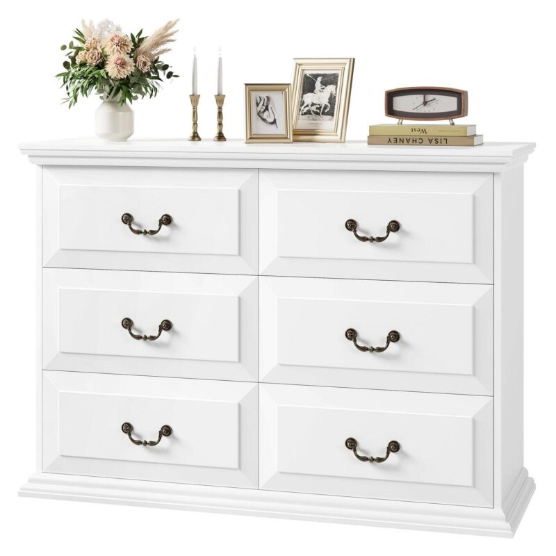 Homfa 6 Drawer Horizontal Wood Dressers Chest for Bedroom, Contemporary Storage Cabinet for Living Room Entryway, White - Image 6
