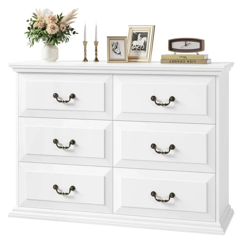 Homfa 6 Drawer Horizontal Wood Dressers Chest for Bedroom, Contemporary Storage Cabinet for Living Room Entryway, White - Image 6