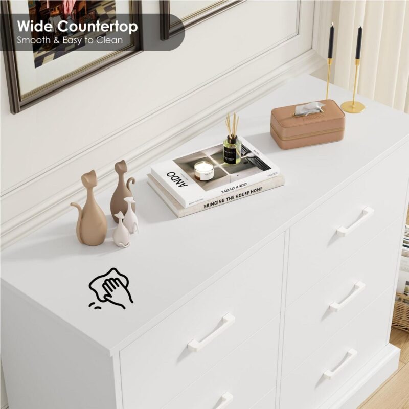 Homfa 6 Drawer Horizontal Dresser for Bedroom, Living Room Wood Storage Cabinet with Sturdy Base - Image 5