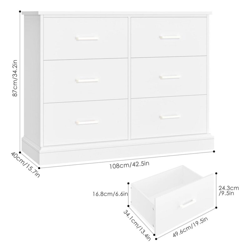 Homfa 6 Drawer Horizontal Dresser for Bedroom, Living Room Wood Storage Cabinet with Sturdy Base - Image 7