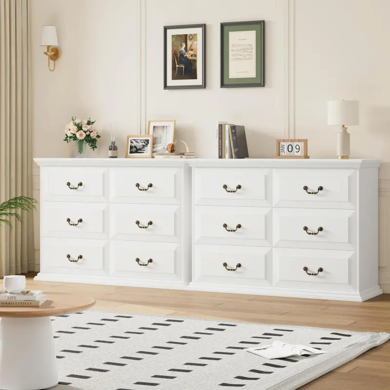 Homfa 6 Drawer Horizontal Wood Dressers Chest for Bedroom, Contemporary Storage Cabinet for Living Room Entryway, White - Image 4