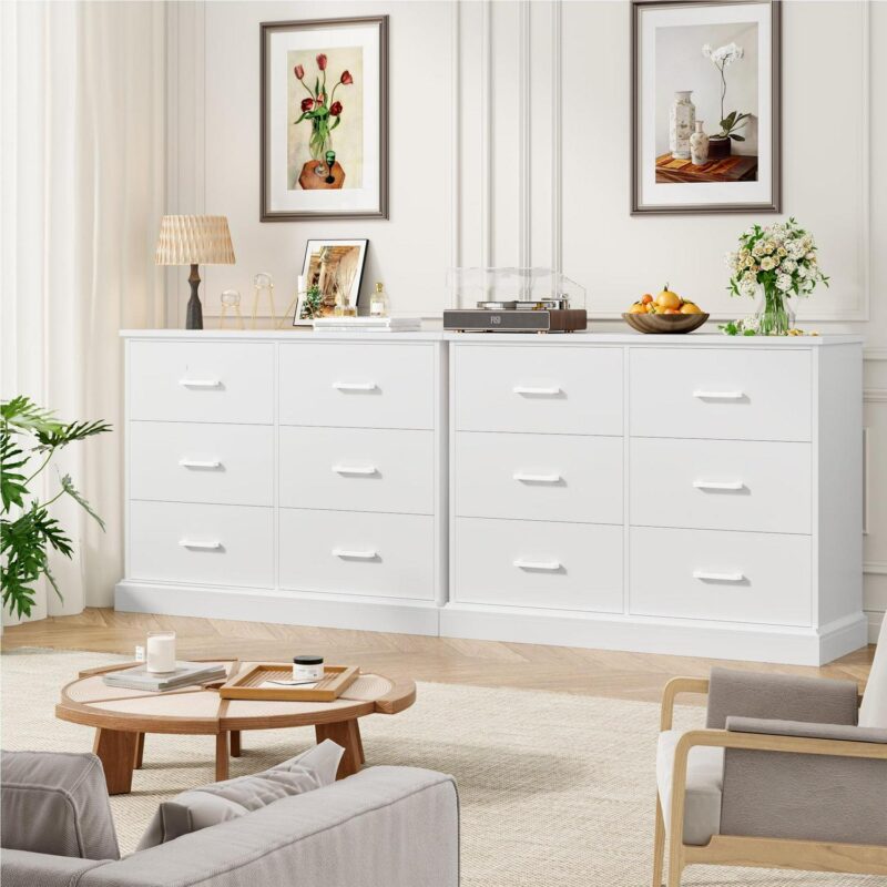 Homfa 6 Drawer Horizontal Dresser for Bedroom, Living Room Wood Storage Cabinet with Sturdy Base - Image 3