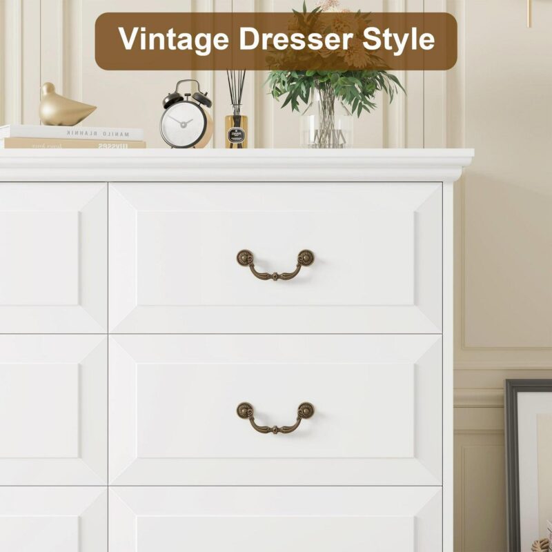 Homfa 6 Drawer Horizontal Wood Dressers Chest for Bedroom, Contemporary Storage Cabinet for Living Room Entryway, White - Image 2
