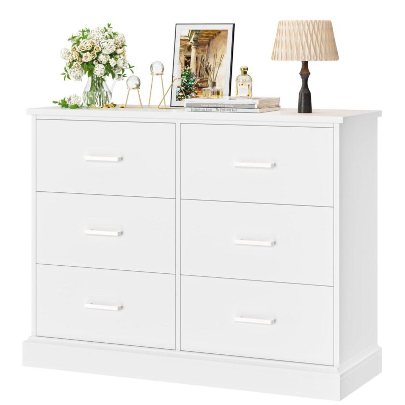 Homfa 6 Drawer Horizontal Dresser for Bedroom, Living Room Wood Storage Cabinet with Sturdy Base