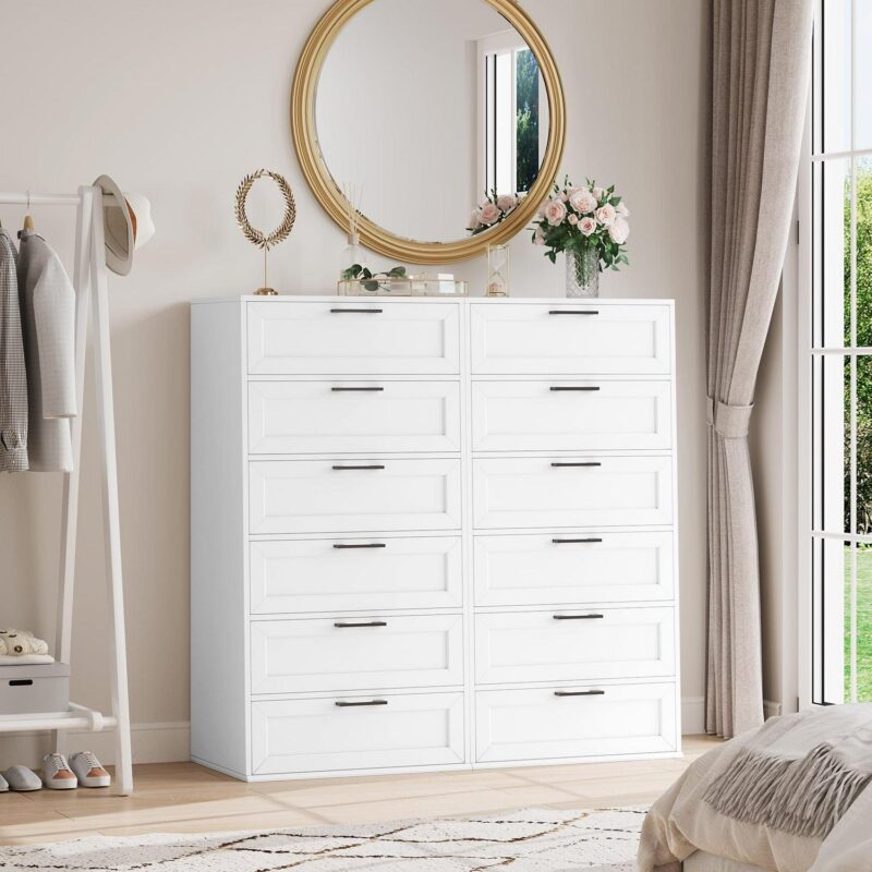 Homfa 6 Drawer Tall Dresser, Chest of Drawer Nightstand with Metal Handles for Bedroom, White - Image 6