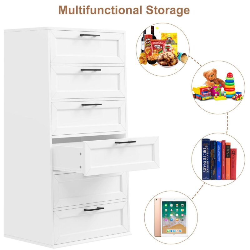 Homfa 6 Drawer Tall Dresser, Chest of Drawer Nightstand with Metal Handles for Bedroom, White - Image 4