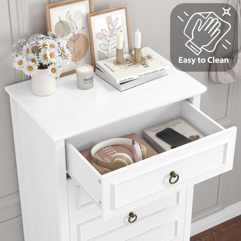 Homfa 6 Drawer Tall Dresser, 52 H Chest of Drawers, Wooden Storage Cabinet for Bedroom, White - Image 6