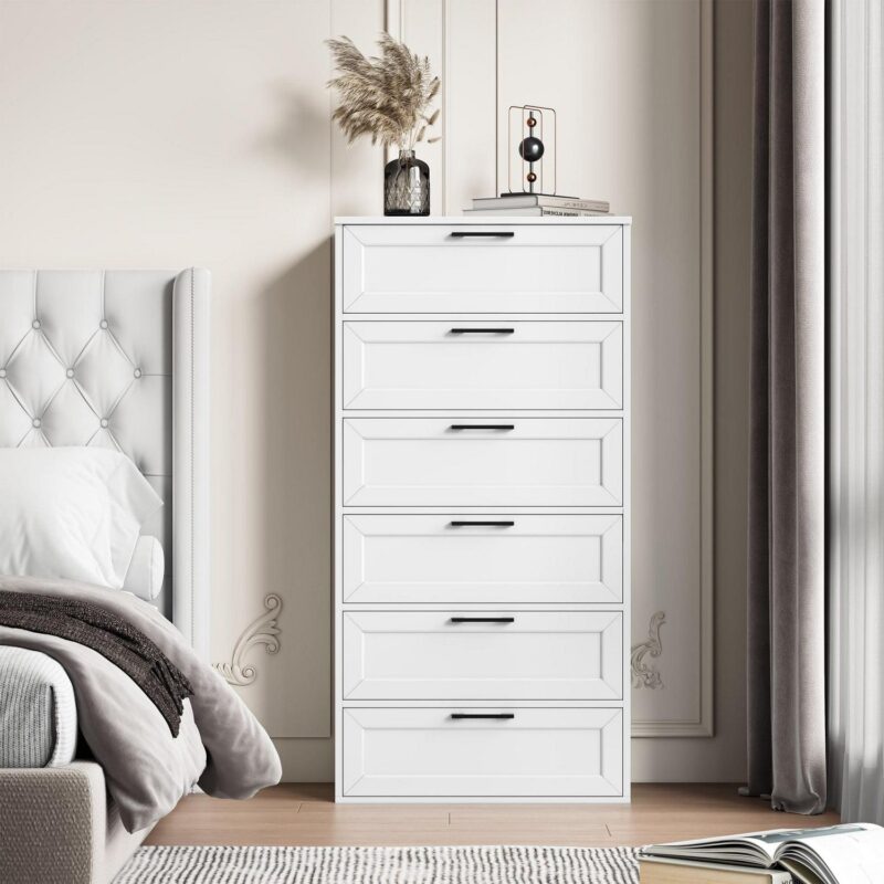 Homfa 6 Drawer Tall Dresser, Chest of Drawer Nightstand with Metal Handles for Bedroom, White - Image 7