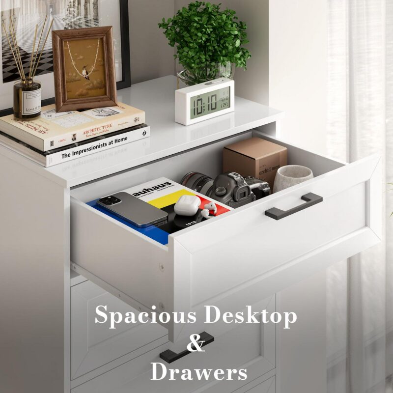 Homfa 6 Drawer Tall Dresser, Chest of Drawer Nightstand with Metal Handles for Bedroom, White - Image 5