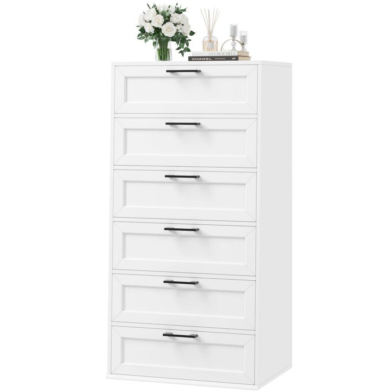 Homfa 6 Drawer Tall Dresser, Chest of Drawer Nightstand with Metal Handles for Bedroom, White - Image 9