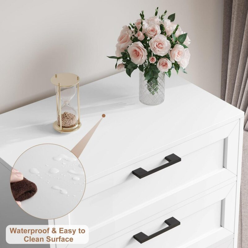 Homfa 6 Drawer Tall Dresser, Chest of Drawer Nightstand with Metal Handles for Bedroom, White - Image 2