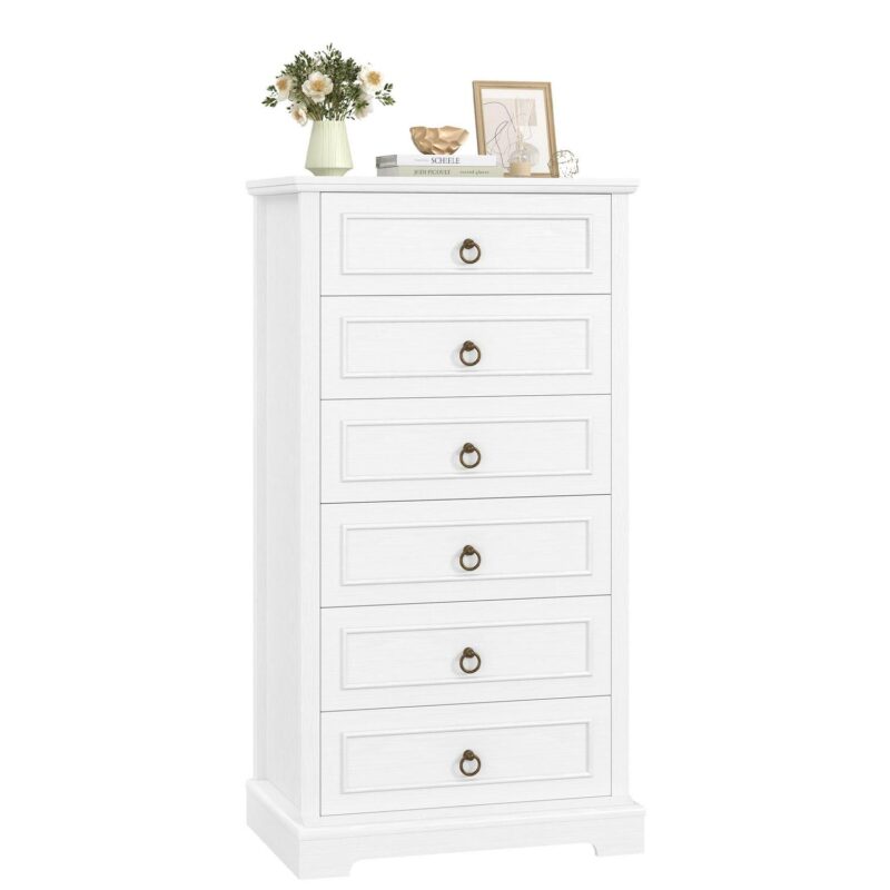 Homfa 6 Drawer Tall Dresser, 52 H Chest of Drawers, Wooden Storage Cabinet for Bedroom, White - Image 7