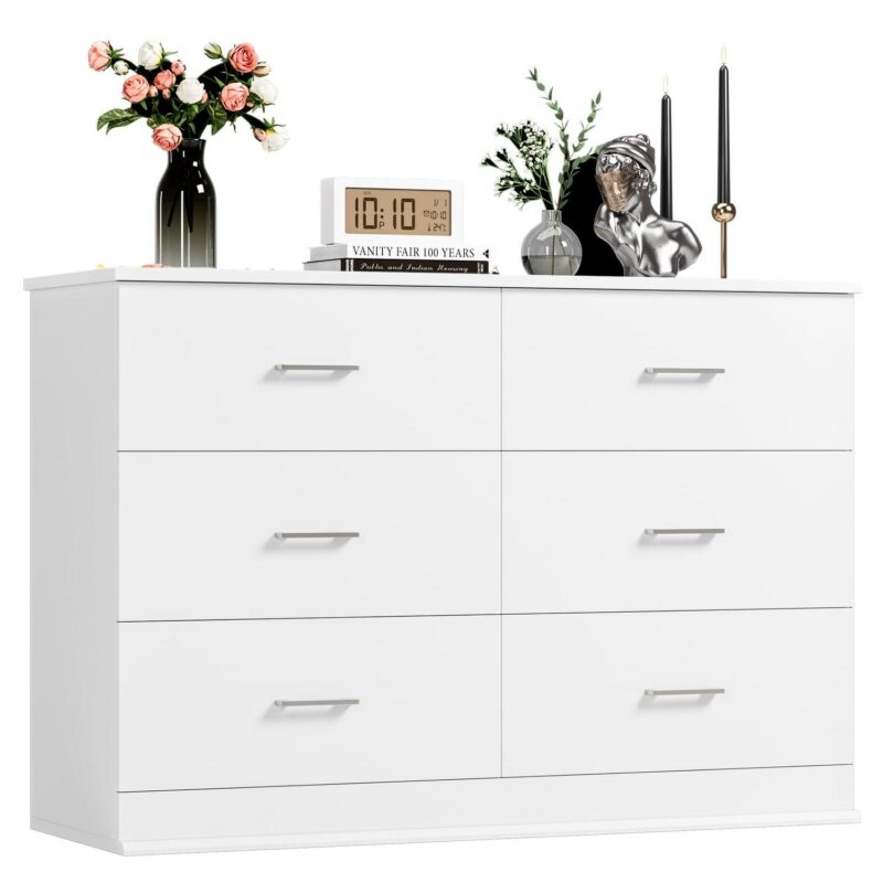 Homfa 6 Drawer White Double Dresser, Modern Wood Chest of Drawers with Metal Handles for Bedroom - Image 8