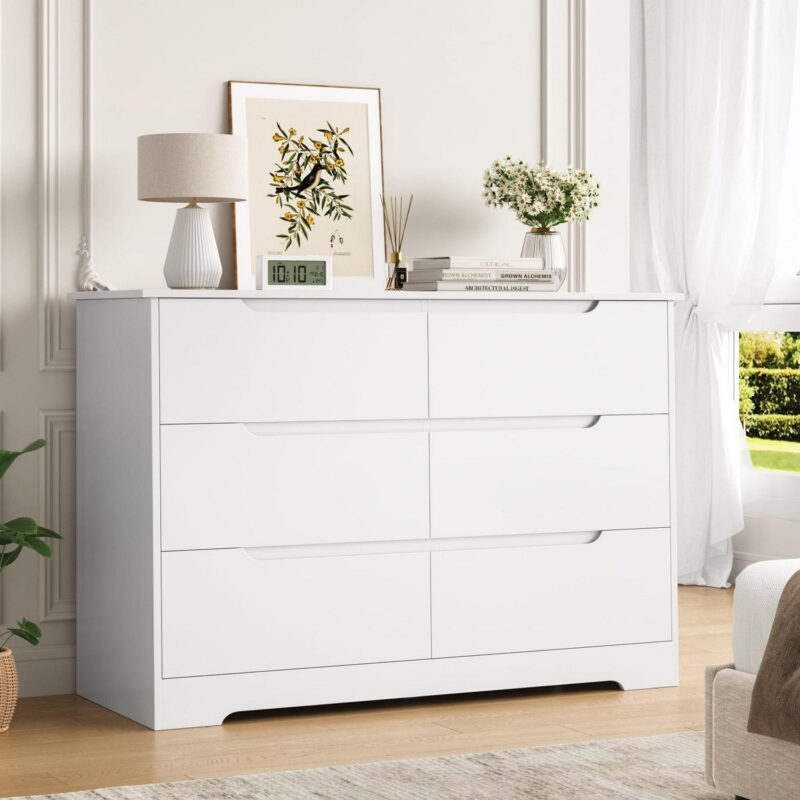 Homfa 6 Drawer White Dresser for Bedroom, Modern Chest of Drawers Wood Storage Cabinet for Living Room Nursery Kitchen Office - Image 4